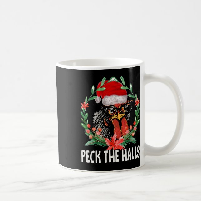 Peck The Halls Chicken Snowflakes Christmas Santa  Coffee Mug (Right)