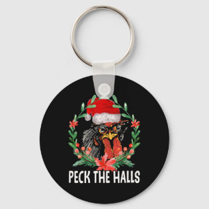 Peck The Halls Chicken Snowflakes Christmas Santa  Key Ring