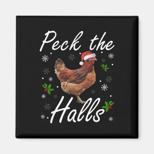 Peck The Halls Christmas Chicken Santa Hat Lights Magnet