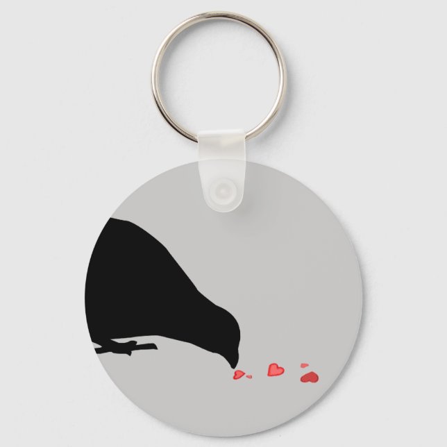 pecking order. blackbird & red hearts. key ring (Front)