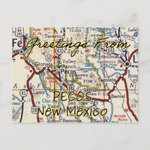 Pecos NM Vintage Map Postcard