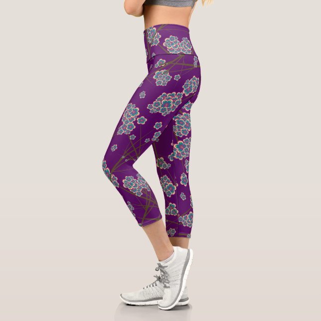 Peculiar Branches Amethyst Capri Leggings (Left)