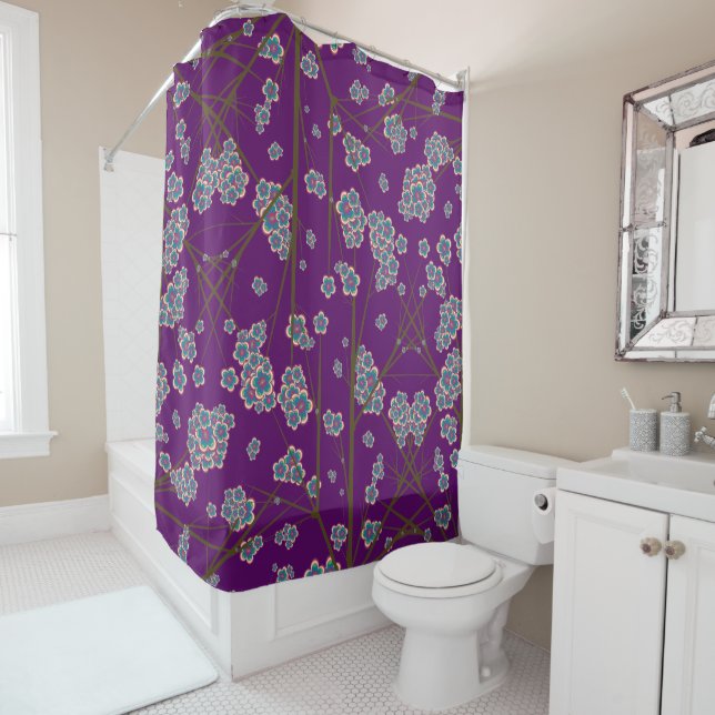 Peculiar Branches Amethyst Shower Curtain (In Situ)