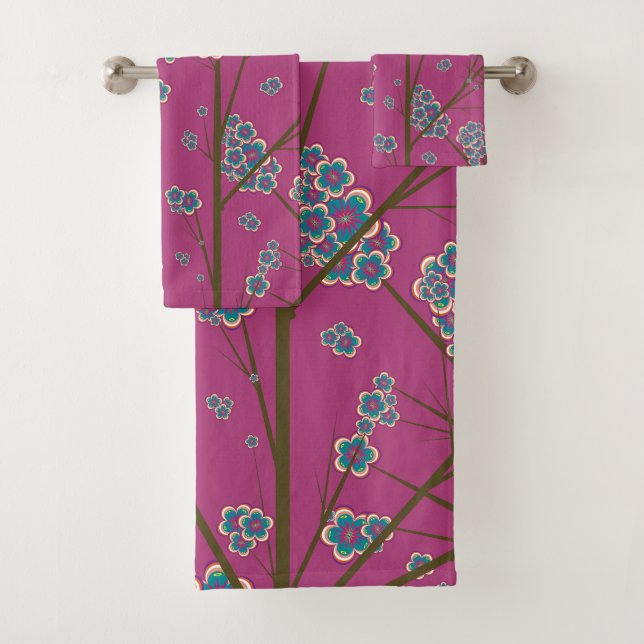 Peculiar Branches Boysenberry Bath Towel Set (Insitu)