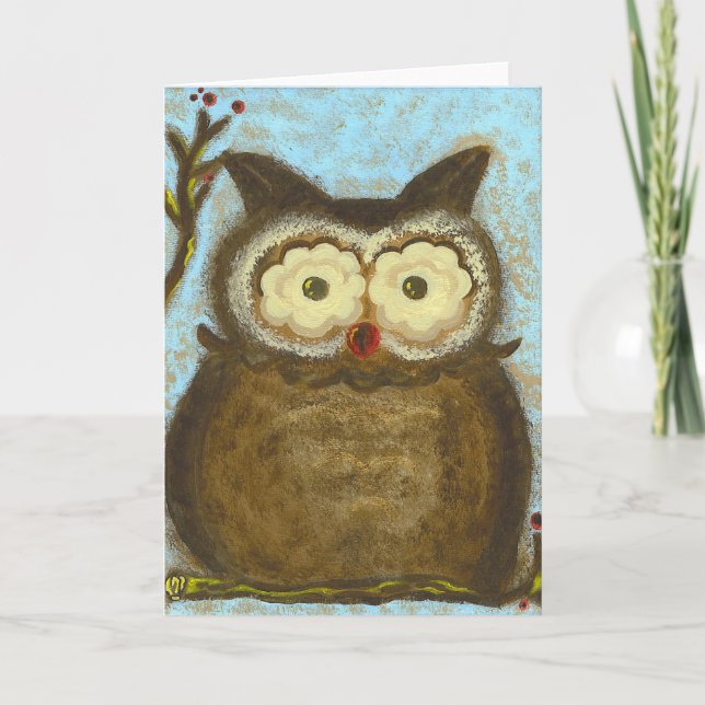 PedagogyGreetings: Owl Winterberry Card (Front)
