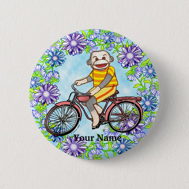 Pedal Bike Sock Monkey 6 Cm Round Badge (Front)