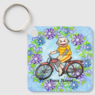Pedal Bike Sock Monkey Key Ring