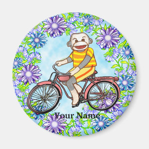Pedal Bike Sock Monkey Magnet