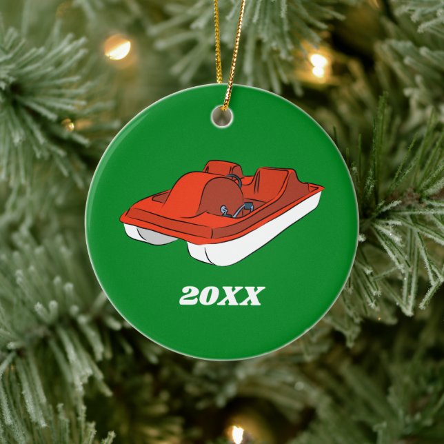 Pedal Boat Red and Green Custom Photo Ceramic Ornament (Tree)