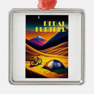 Pedal Further Bikepacking Mountains Metal Ornament