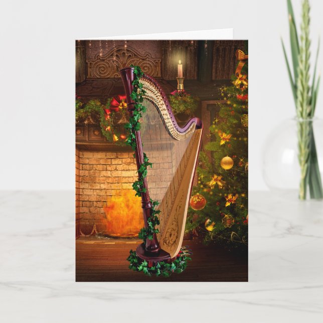 Pedal Harp Christmas Card (Front)
