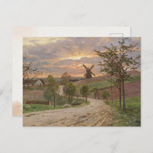 Peder Mønste-Country Road,Windmill,Sunset Vintage Postcard