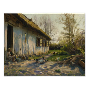 Peder Monsted - Children Feeding Ducks at Sunrise Photo Print