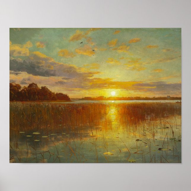 Peder Monsted - Sunset over a Danish Fjord Poster (Front)