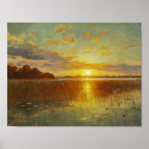 Peder Monsted - Sunset over a Danish Fjord Poster