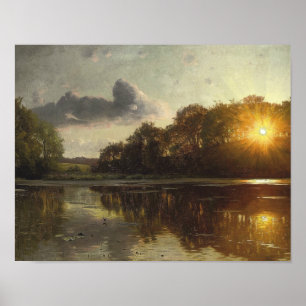 Peder Monsted - Sunset over a forest lake Poster