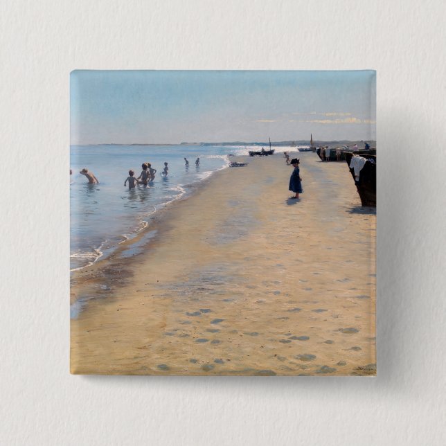 Peder Severin Kroyer - Summer Day at Skagen Beach 15 Cm Square Badge (Front)