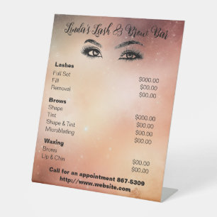 Pedestal services menu for lash/brow business sign