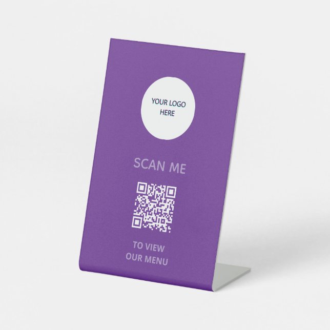 Pedestal Sign – QR Menu Display | purple (Front)