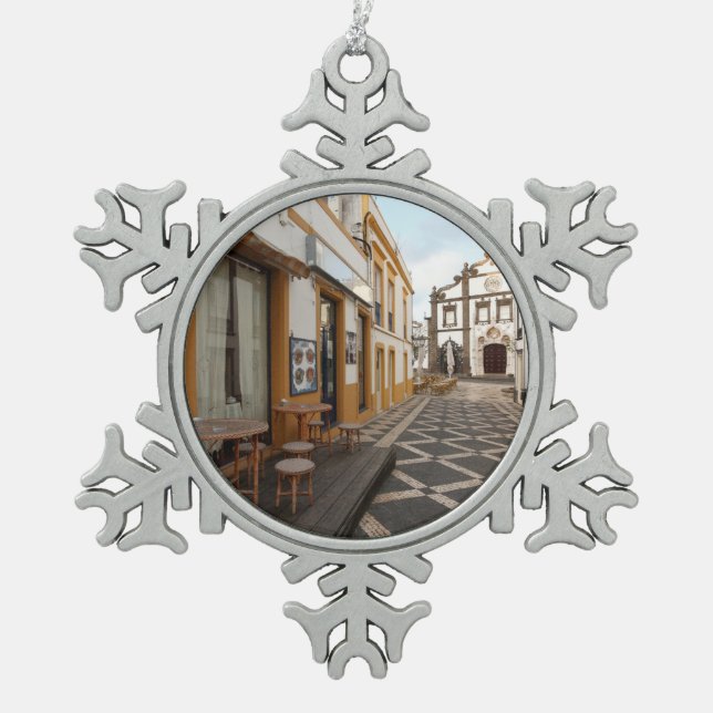 Pedestrian street snowflake pewter christmas ornament (Front)