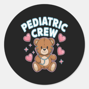 Pediatric Crew Nurse Bear Heart Stethoscope Peds Classic Round Sticker