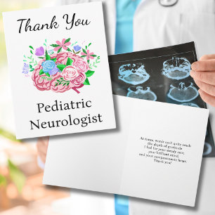 Pediatric Neurologist Thank You Brain With Flowers Card