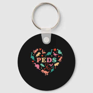Pediatric Nurse Crew Cute Colorful Dinosaur Heart  Key Ring
