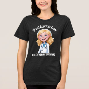 PEDIATRICIAN ANTISTRESS DOCTOR CARTOON GIRL Tri-Blend SHIRT