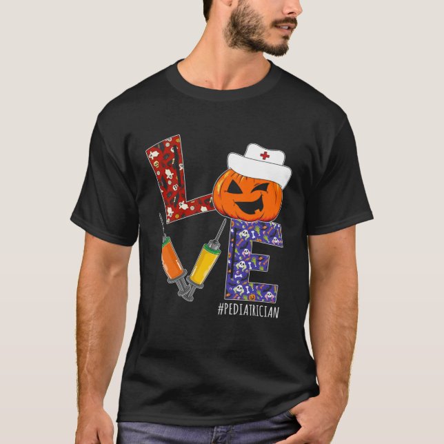 Pediatrician Nurse Love Nurse Life Halloween Pumpk T-Shirt (Front)