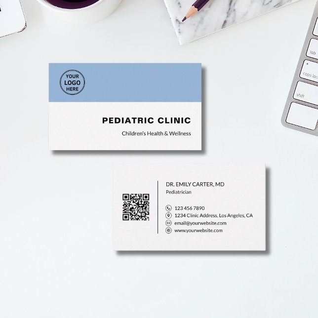 Pediatrician Pediatric Clinic Doctor Logo QR  Business Card (Pediatrician Pediatric Clinic Doctor Logo QR Business Card)