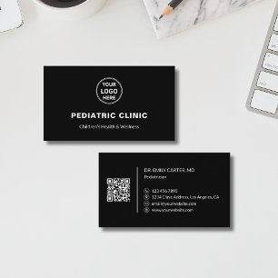 Pediatrician Pediatric Clinic Logo QR Black Business Card