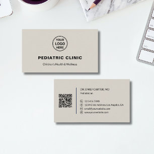 Pediatrician Pediatric Clinic Logo QR Neutral Business Card