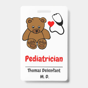 Pediatrician - teddy and heart stethoscope ID badge