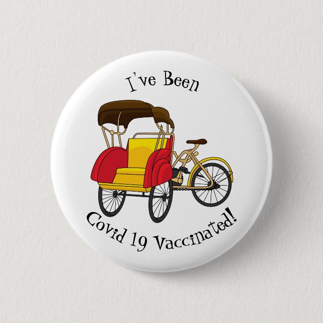 Pedicab rickshaw cartoon illustration 6 cm round badge (Front)