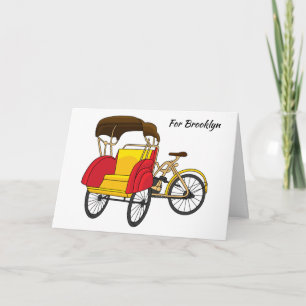 Pedicab rickshaw cartoon illustration card