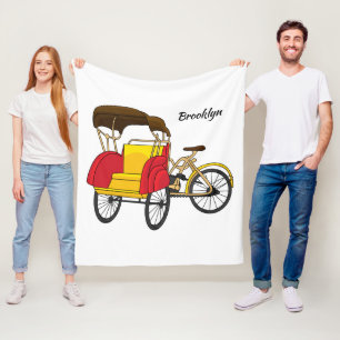 Pedicab rickshaw cartoon illustration fleece blanket