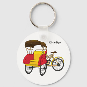 Pedicab rickshaw cartoon illustration key ring