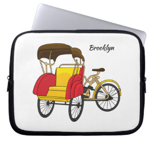 Pedicab rickshaw cartoon illustration laptop sleeve