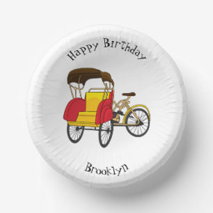 Pedicab rickshaw cartoon illustration paper plate