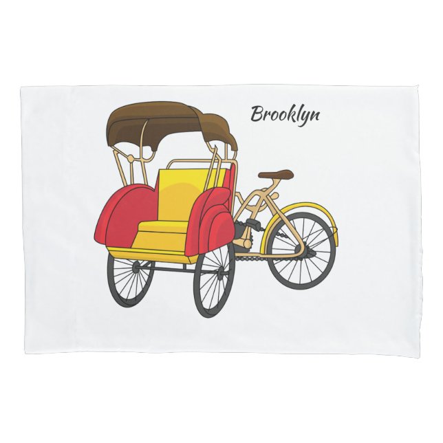 Pedicab rickshaw cartoon illustration pillowcase (Front)