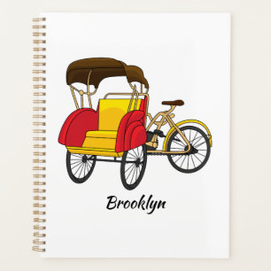 Pedicab rickshaw cartoon illustration planner