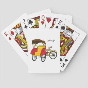 Pedicab rickshaw cartoon illustration playing cards