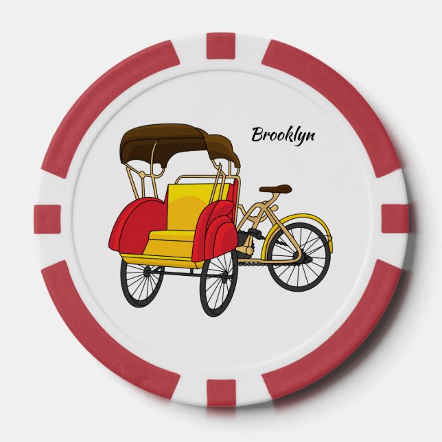 Pedicab rickshaw cartoon illustration poker chips (Front)