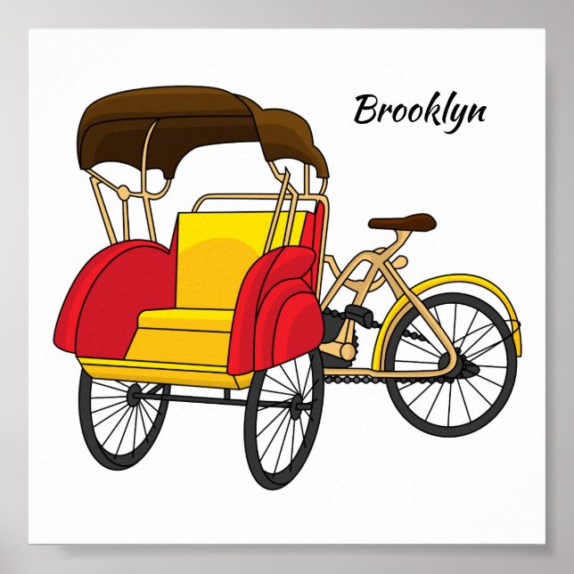 Pedicab rickshaw cartoon illustration poster (Front)