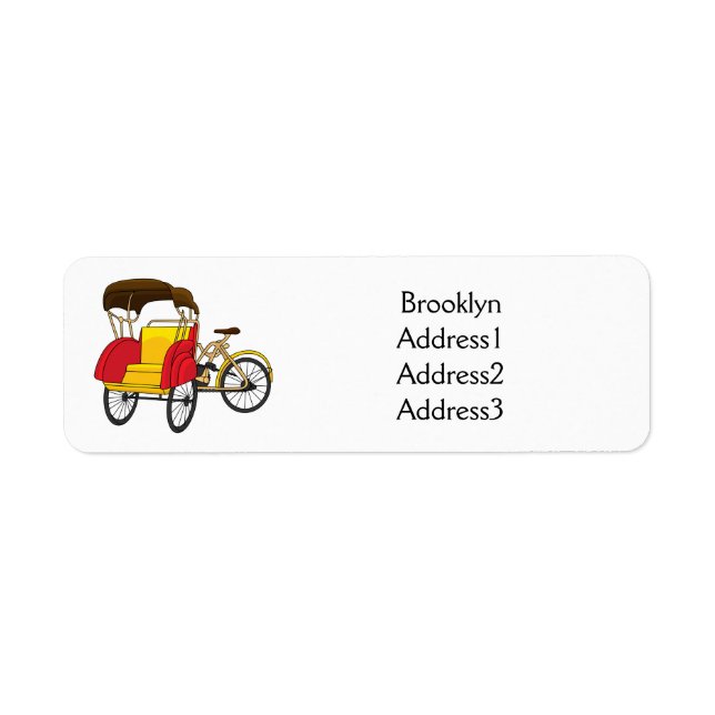Pedicab rickshaw cartoon illustration return address label (Front)
