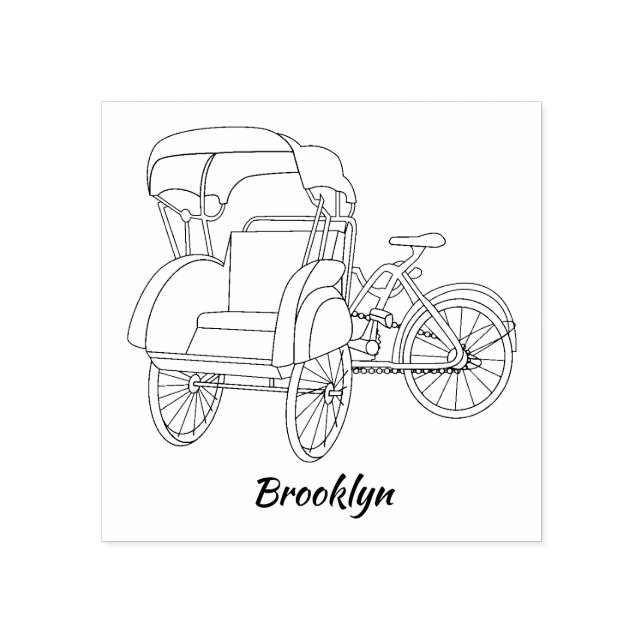Pedicab rickshaw cartoon illustration rubber stamp (Imprint)