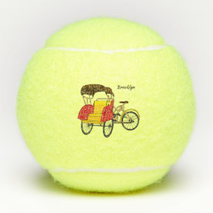 Pedicab rickshaw cartoon illustration tennis balls