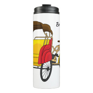 Pedicab rickshaw cartoon illustration thermal tumbler