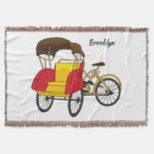 Pedicab rickshaw cartoon illustration throw blanket