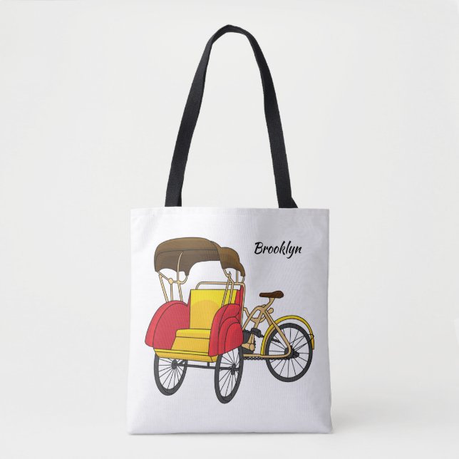 Pedicab rickshaw cartoon illustration tote bag (Front)